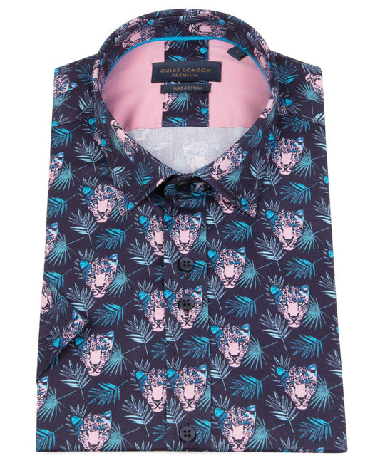 Guide London short sleeve shirt with Leopard face print