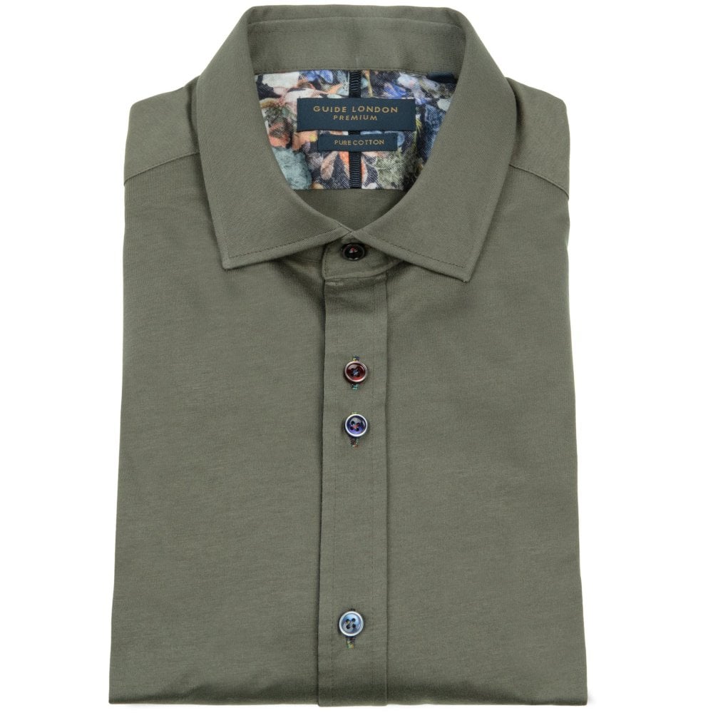 Guide London Long Sleeve Cotton Shirt Khaki Green