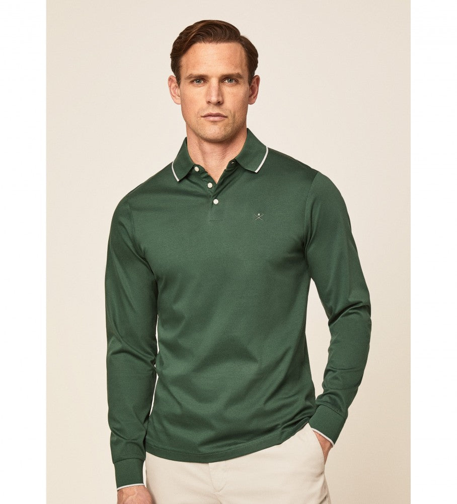 Hackett long sleeve micro tipped polo shirt in sage