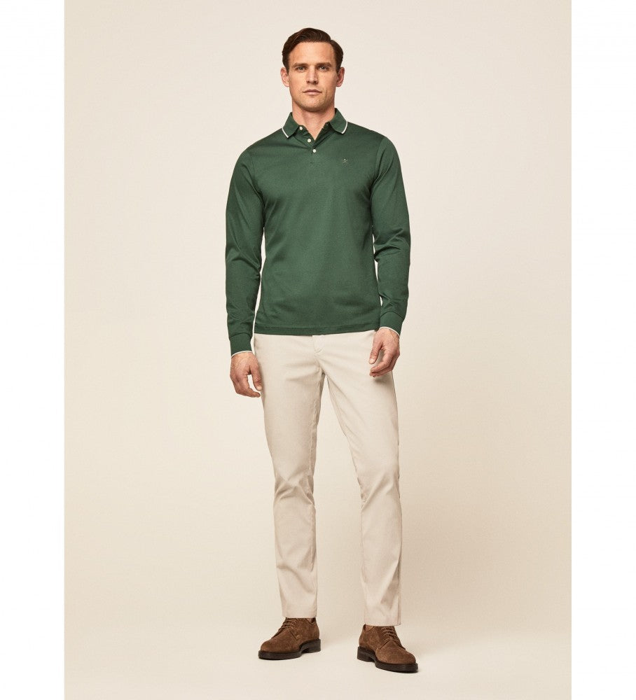 Hackett long sleeve micro tipped polo shirt in sage