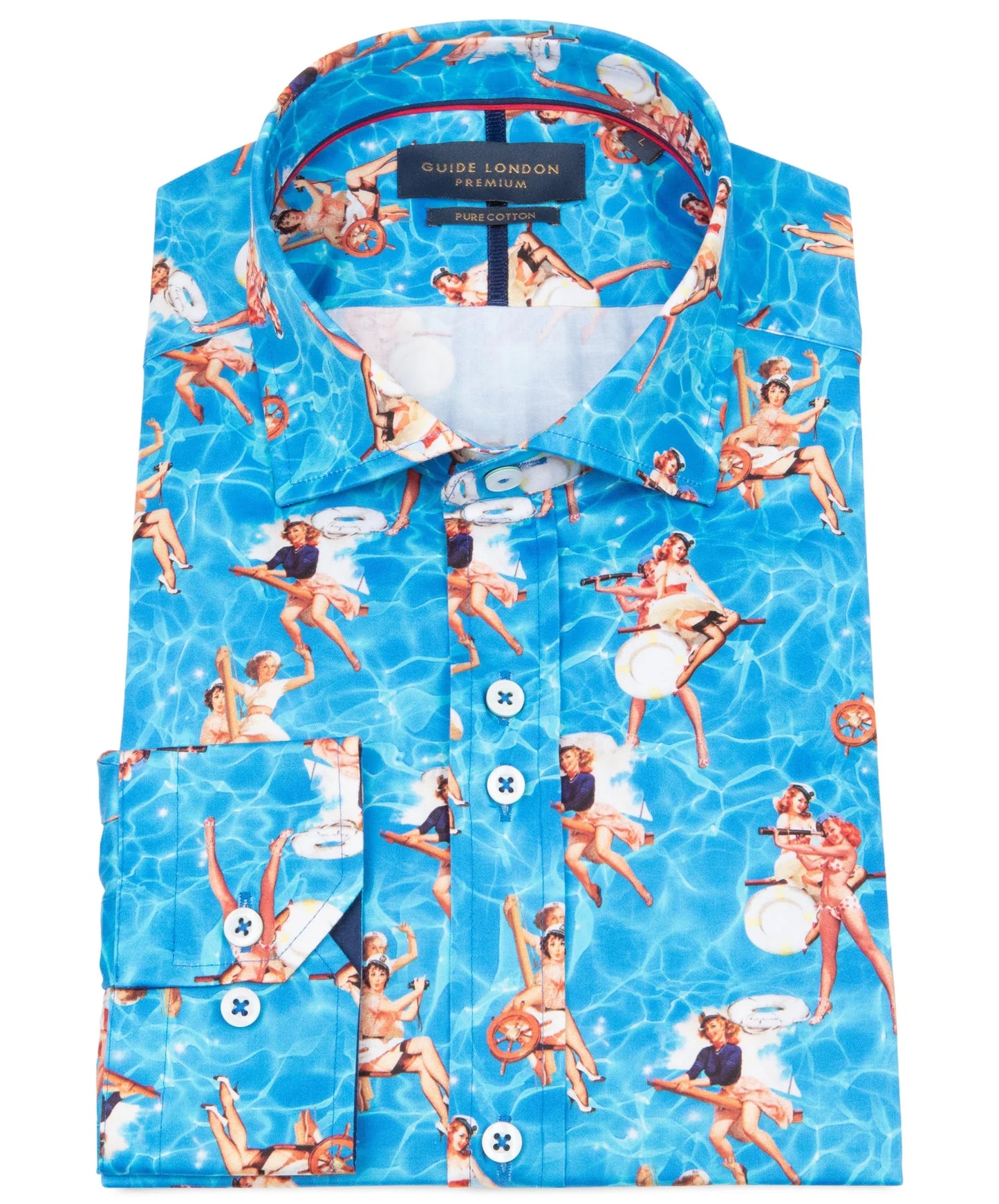 Guide London shirt with retro pin-up print and nautical theme