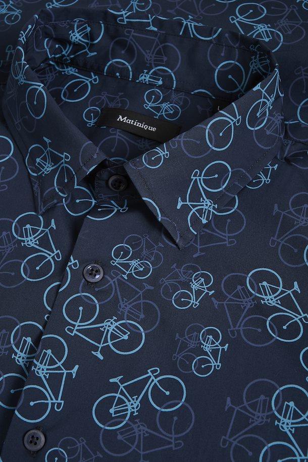 Matinique Matrostal Short Sleeve Bicycle Print Navy Shirt