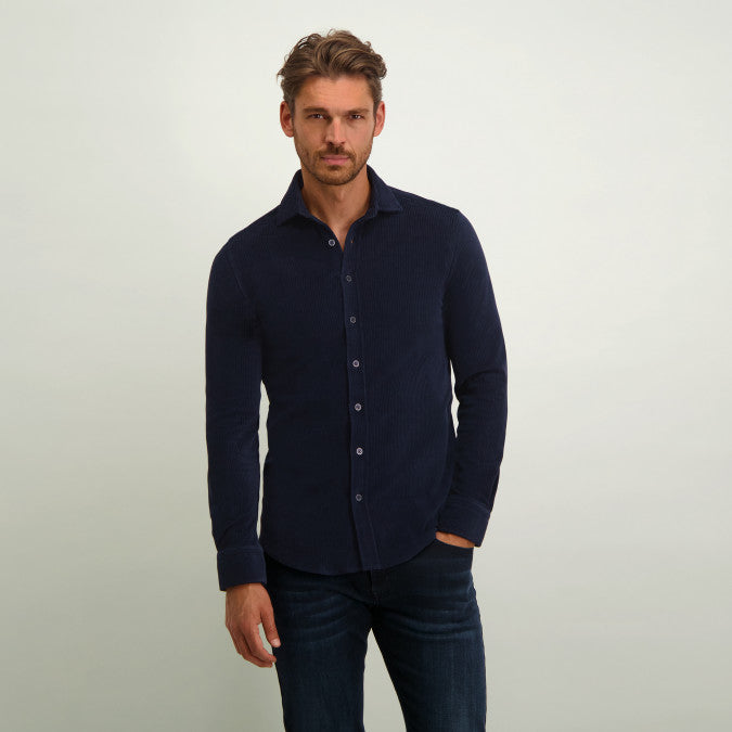 State of Art Jersey Shirt with Corduroy Texture Dark Blue