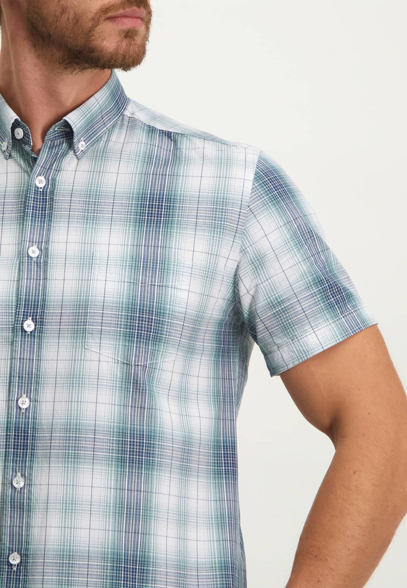 State of Art Green checked short sleeve shirt